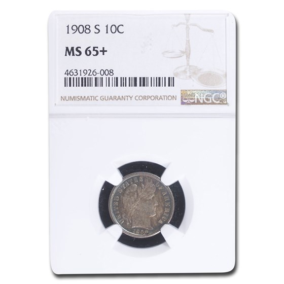 1908-S Barber Dime MS-65+ NGC 1908-S Barber Dime MS-65+ NGC